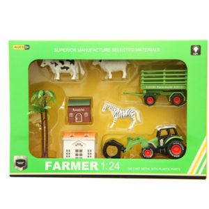 Pull back toy metal car farmer set toy with light and music