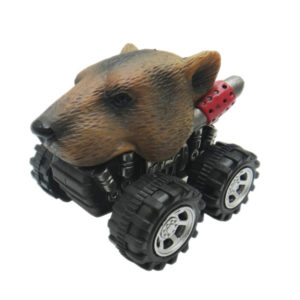 Pull back grizzly bear toy car plastic animal